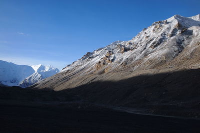 Scenic view of snowcapped mountains against clear sky