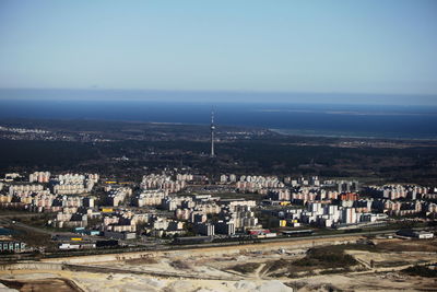 High angle shot of townscape against sky