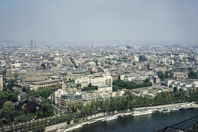 High angle view of seine river by buildings in city
