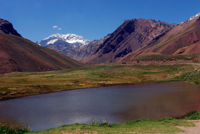 Aconcagua mountain and natural landscape in the andes in patagonia, argentina