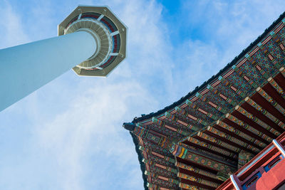 Low angle view of roof of building against cloudy sky