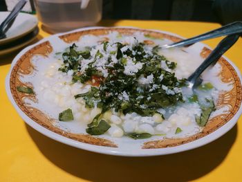 High angle view of meal served in plate