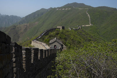 High angle view of castle on mountain