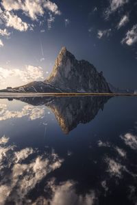 Reflection of mountain in lake against sky