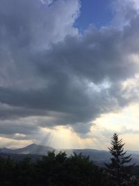 Scenic view of mountains against cloudy sky