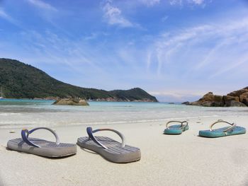 Scenic view of sea against blue sky