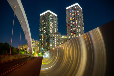 High angle view of city at night