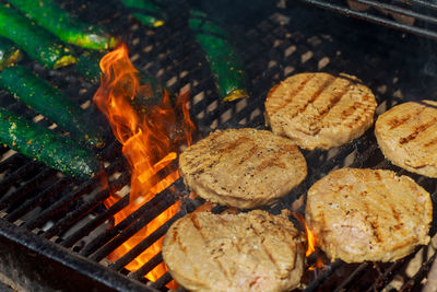 Close-up of meat on barbecue grill