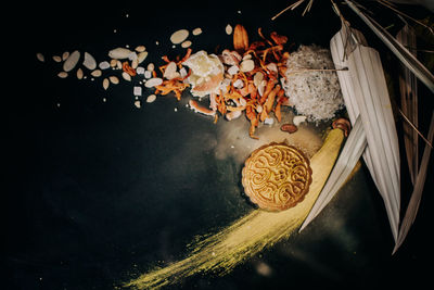 High angle view of food on table