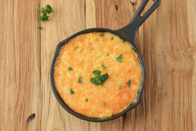 Directly above shot of soup in bowl on table