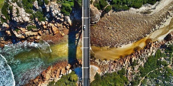 High angle view of bridge over river during sunny day