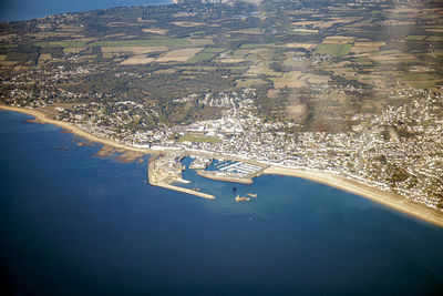 High angle view of boats on sea