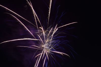 Low angle view of firework display at night