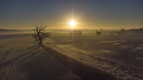 Sunrise on a winters morning in a rural part of suffolk, uk