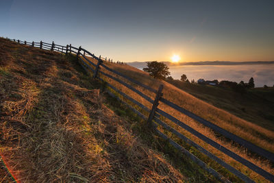 Scenic view of field against sky during sunset