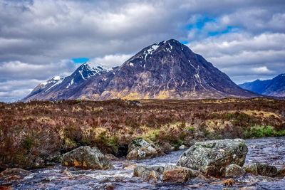 Scenic view of snowcapped mountains against sky