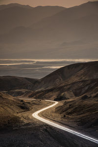 View of mountain road at dusk