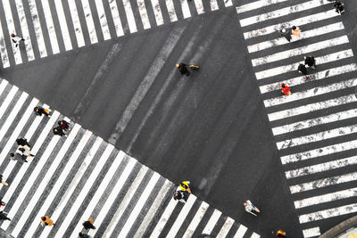 High angle view of people crossing road