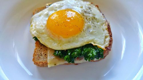 Close-up of breakfast consisting of fried egg