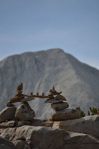 Rocks on mountain against sky