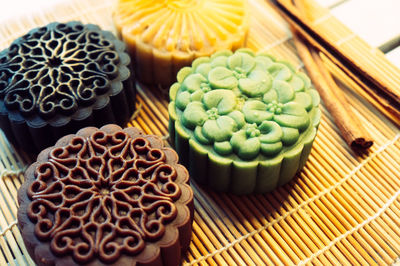 Close-up of dessert on table-mooncakes -fullmoon-festival