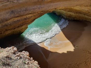 High angle view of rock formation in sea