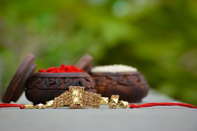 Close-up of chocolate cake on table