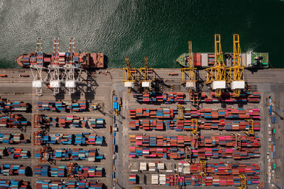 High angle view of commercial dock on pier