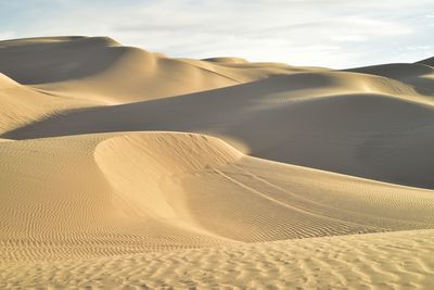 Scenic view of sand dunes at beach against sky