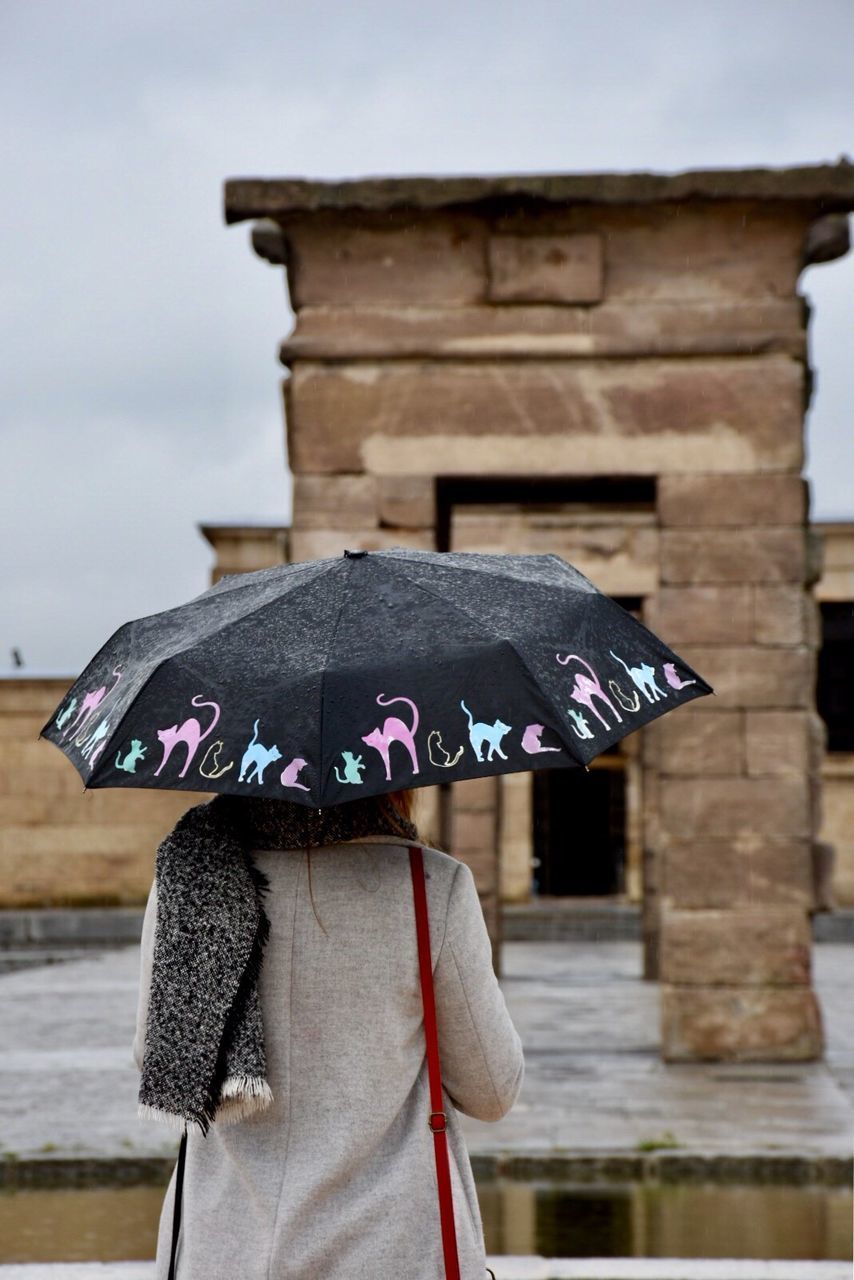 REAR VIEW OF WOMAN AGAINST THE SKY