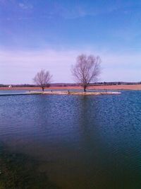 Scenic view of lake against blue sky