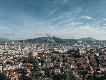 High angle view of townscape against sky