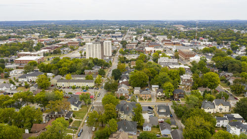 High angle view of buildings in city