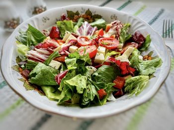 Close-up of salad in plate on table