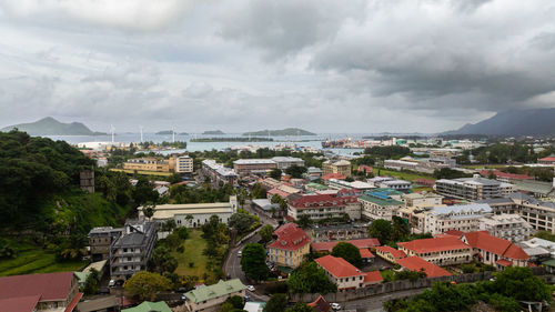 High angle view of townscape against sky