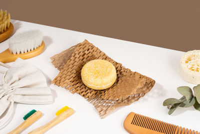 High angle view of food on table