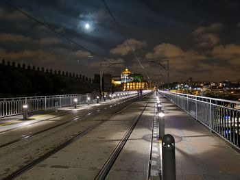 Illuminated bridge in city at night