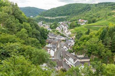 High angle view of buildings in town