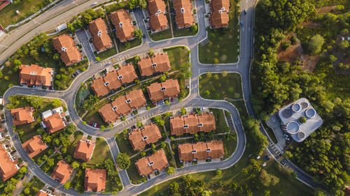 High angle view of street amidst buildings in city