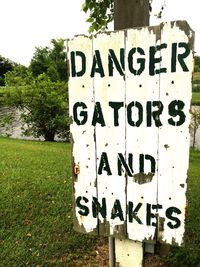 Close-up of information sign