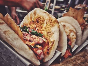 Close-up of food served on table