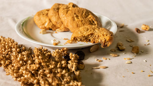 Close-up of dessert in plate on table