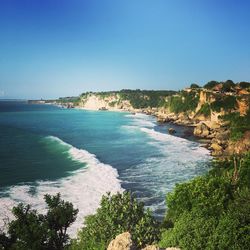Scenic view of sea against clear sky