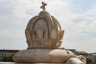 The holy crown of saint stephen on margaret bridge in budapest, hungary, europe.