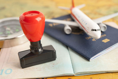 Close-up of equipment on table