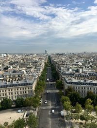 High angle view of paris from triumph arch in paris 