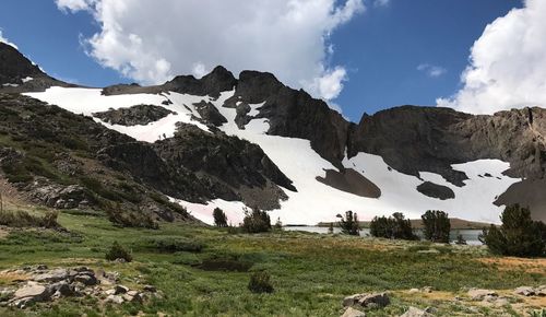 Panoramic view of snowcapped mountains against sky