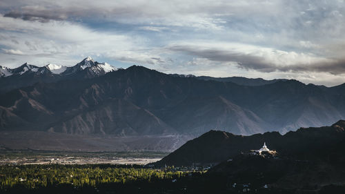 Scenic view of snowcapped mountains against sky