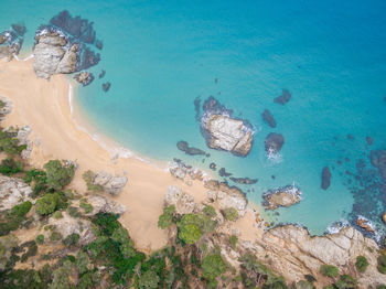 High angle view of blue sea