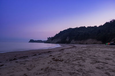 Scenic view of beach against clear sky